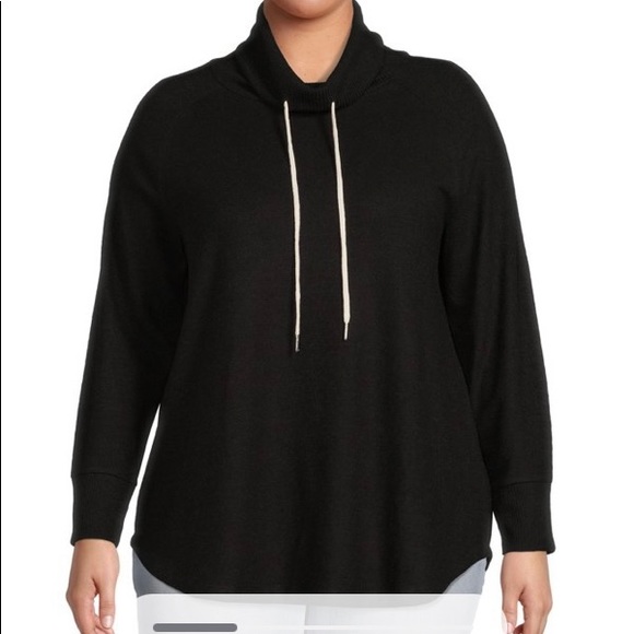 NWT: Terra & Sky Women’s OX/XL Plus-Size Black Longsleeve Funnel-Neck Raglan Top - Picture 1 of 8